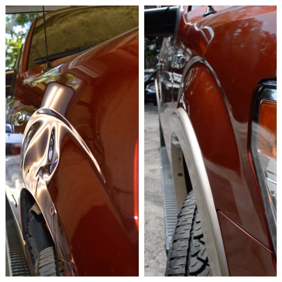  Aluminum Right Front Fender, 2012 Ford F250. The customer was a painter who challenged me to repair without painting. He didnt bring money when he came to pick his truck up, but quickly went to the ATM. 
